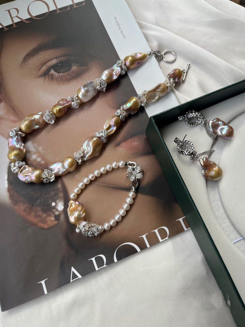 [Floral Series] Baroque Miracle |Freshwater Pearl Necklace & Bracelet & Earrings Set|Well Made|Petal Pearl |Golden Lustre |Big Baroque