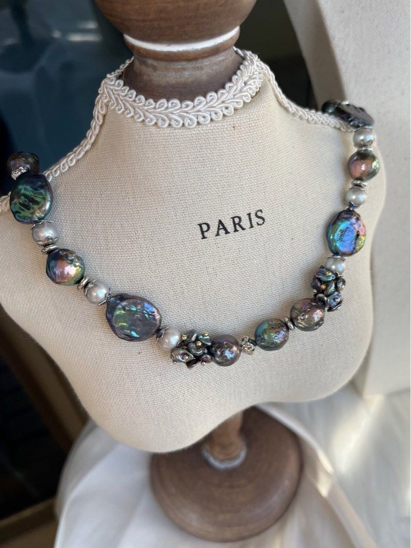 #PN472 [👻Halloween 🎃 ] [Floral Series] Black Duchess|Freshwater Pearl Necklace |Grey & Black Pearls |Electro-treated Colour |Lustrous|Baby Pearl Petals|60cm