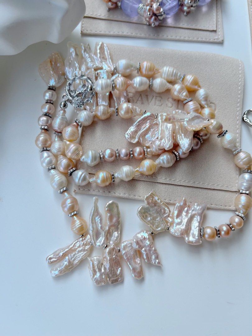 #PN569 [Floral Series] Bulb & Lute|Handmade Original Design | Freshwater Pearl Necklace |Long|Joined Lute Pearl |Bulb Shaped Pearl