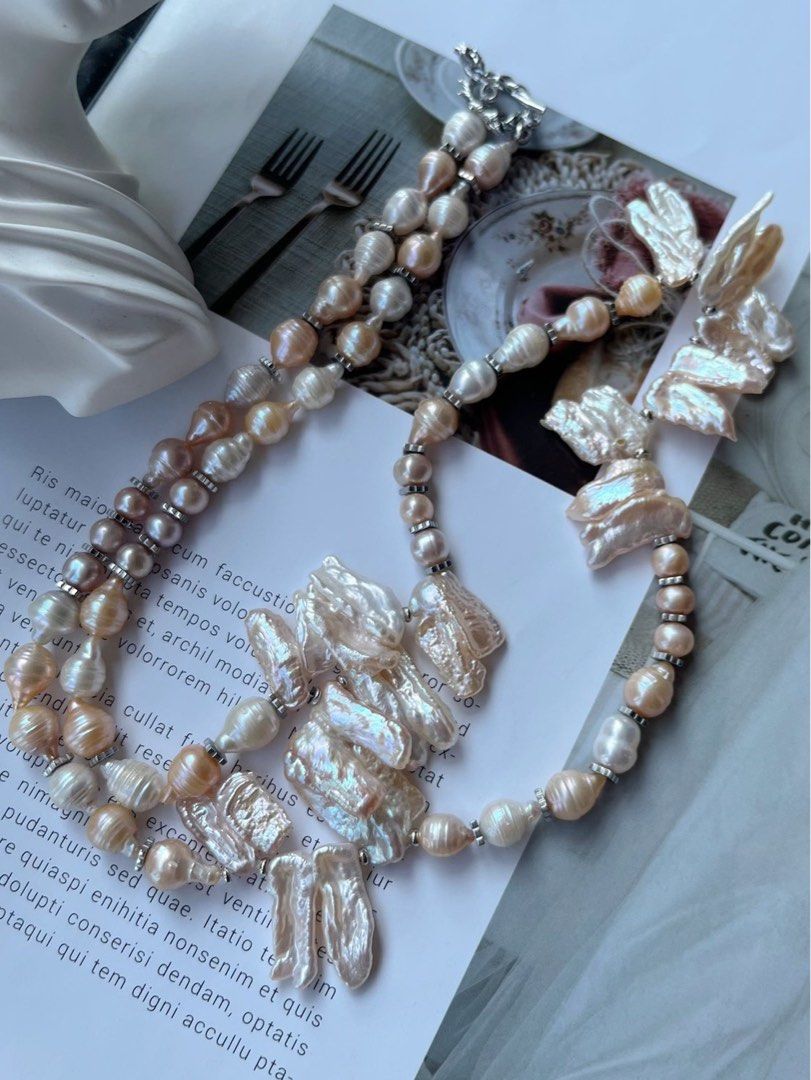 #PN569 [Floral Series] Bulb & Lute|Handmade Original Design | Freshwater Pearl Necklace |Long|Joined Lute Pearl |Bulb Shaped Pearl