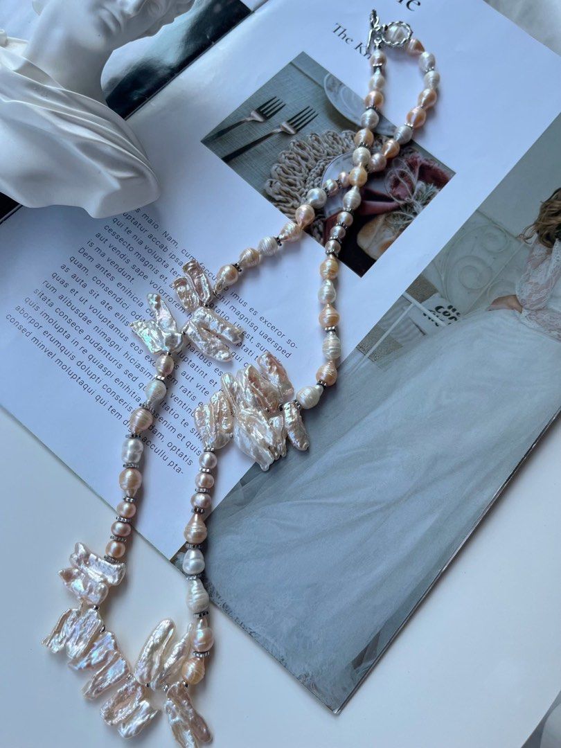 #PN569 [Floral Series] Bulb & Lute|Handmade Original Design | Freshwater Pearl Necklace |Long|Joined Lute Pearl |Bulb Shaped Pearl