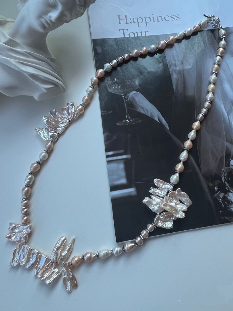 #PN569 [Floral Series] Bulb & Lute|Handmade Original Design | Freshwater Pearl Necklace |Long|Joined Lute Pearl |Bulb Shaped Pearl