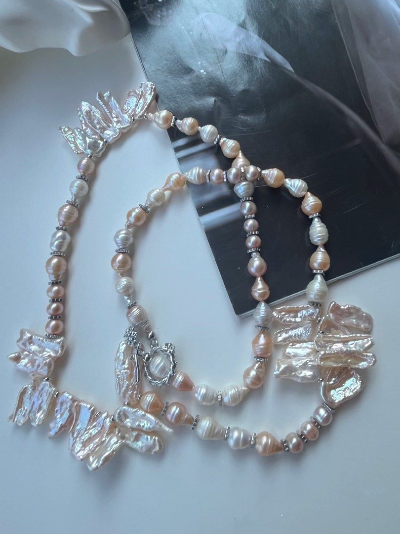 #PN569 [Floral Series] Bulb & Lute|Handmade Original Design | Freshwater Pearl Necklace |Long|Joined Lute Pearl |Bulb Shaped Pearl