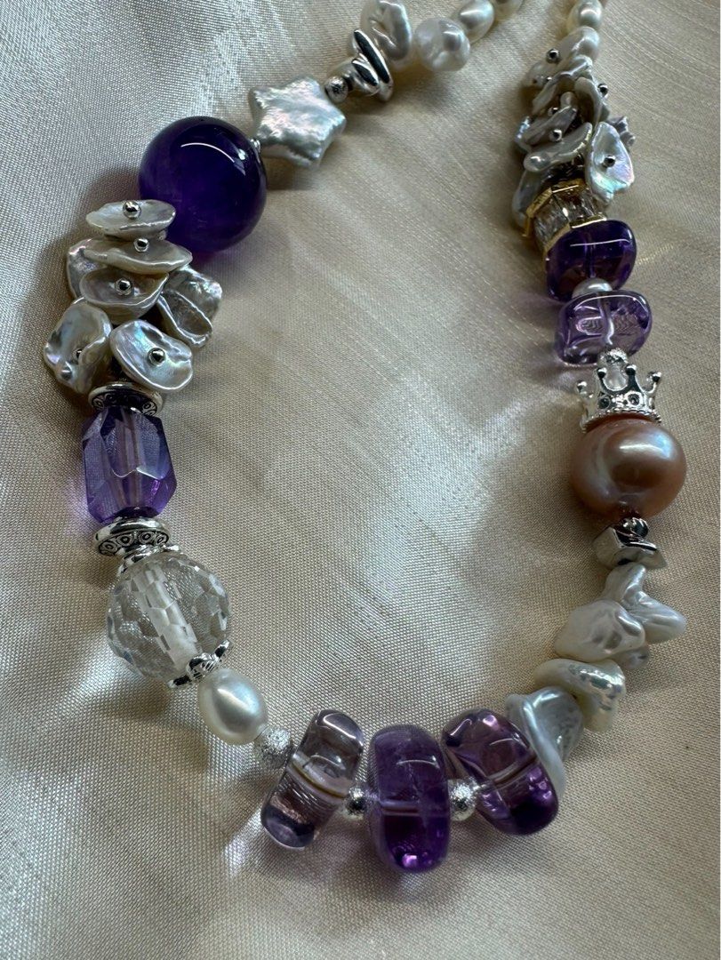 #PN488 [Floral Series] Contemporary Chic| Freshwater Pearl Necklace |Purple Quartz |Mixed Shapes| Magnetic Clasp