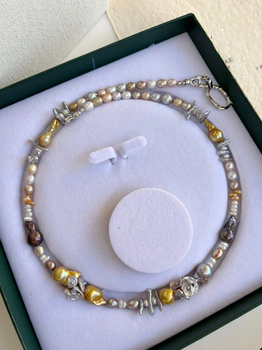 #PN473 [Floral Series] Dynasty Fantasy | Freshwater Pearl Necklace |Electro-treated Colour |Mixed Colours|Baroque Pearl