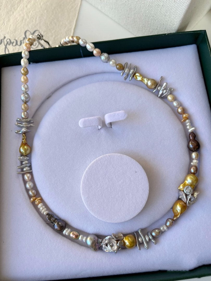 #PN473 [Floral Series] Dynasty Fantasy | Freshwater Pearl Necklace |Electro-treated Colour |Mixed Colours|Baroque Pearl