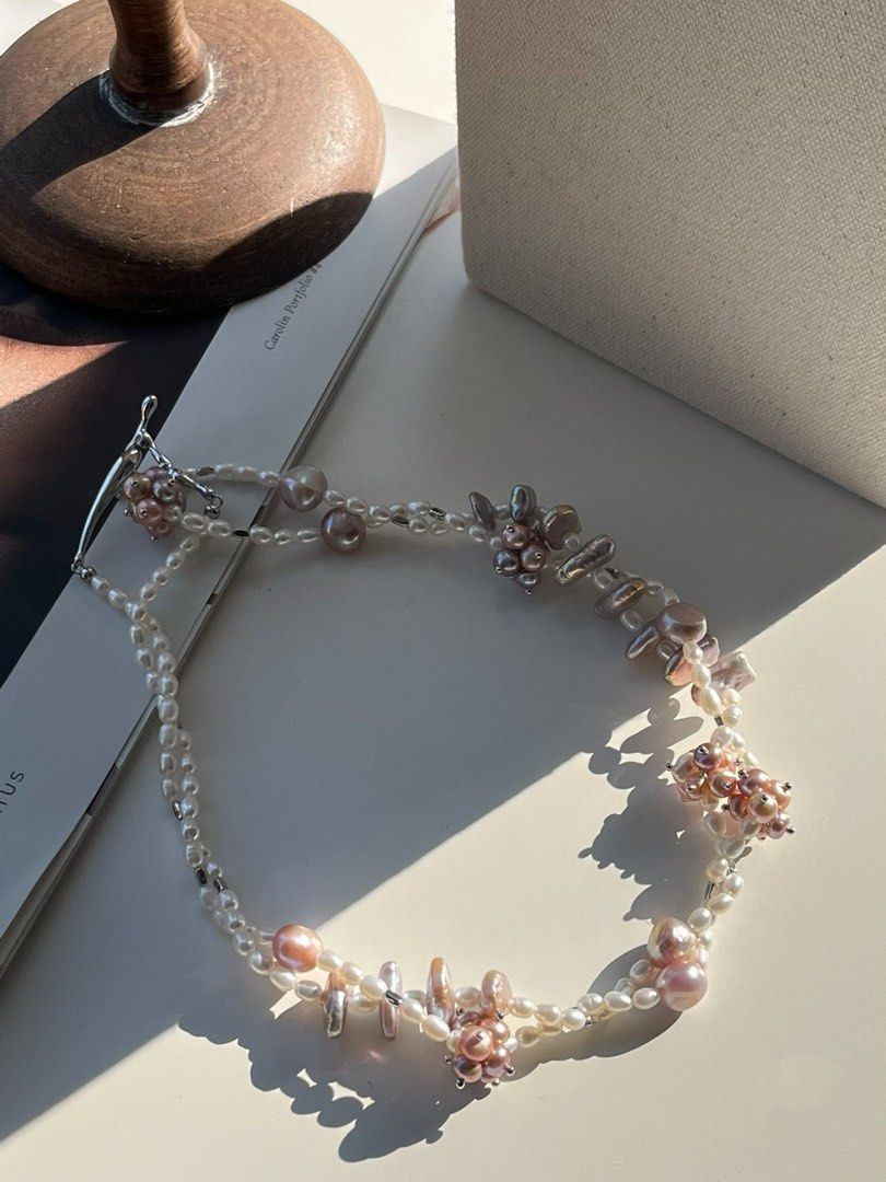 #PN530 [Floral Series] Purple Sky |Freshwater Pearl Necklace |Long Necklace |Multiple Wearing|Irregular Shaped Baroque Pearl |Pearl Petal Flowers