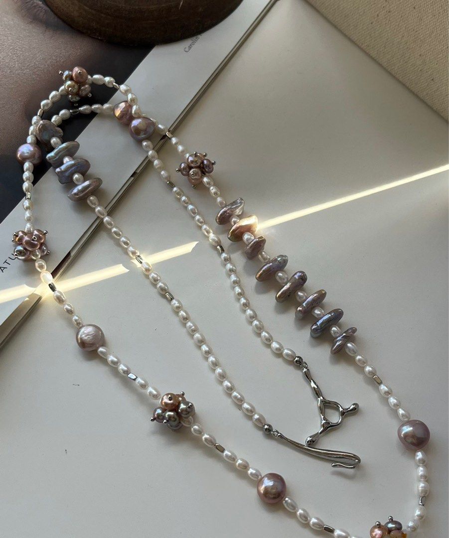 #PN530 [Floral Series] Purple Sky |Freshwater Pearl Necklace |Long Necklace |Multiple Wearing|Irregular Shaped Baroque Pearl |Pearl Petal Flowers