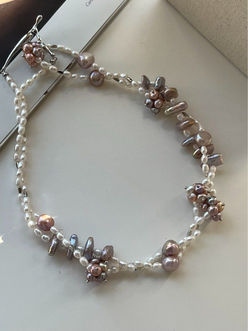 #PN530 [Floral Series] Purple Sky |Freshwater Pearl Necklace |Long Necklace |Multiple Wearing|Irregular Shaped Baroque Pearl |Pearl Petal Flowers