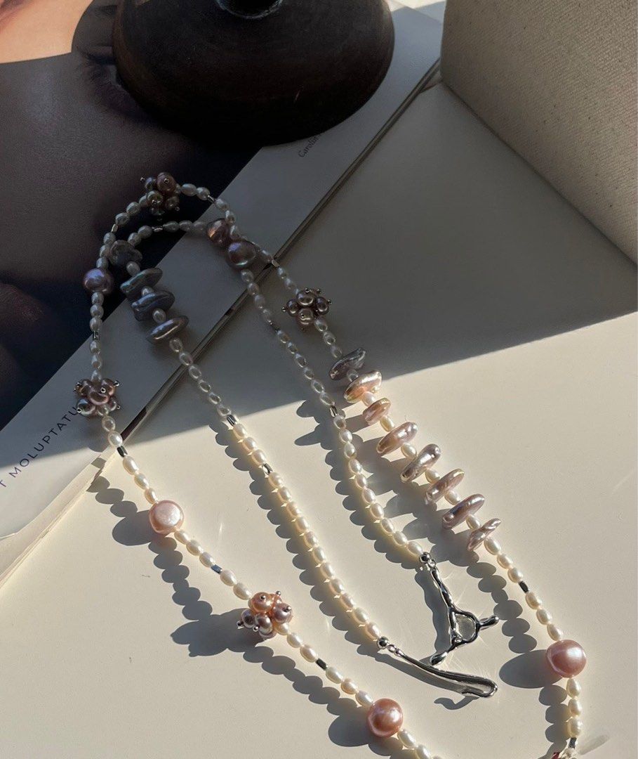 #PN530 [Floral Series] Purple Sky |Freshwater Pearl Necklace |Long Necklace |Multiple Wearing|Irregular Shaped Baroque Pearl |Pearl Petal Flowers