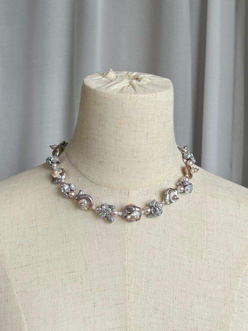 #PN478 [Floral Series] Rose Manor| Freshwater Pearl Necklace |Gorgeous|Big Bow Tie Pendant