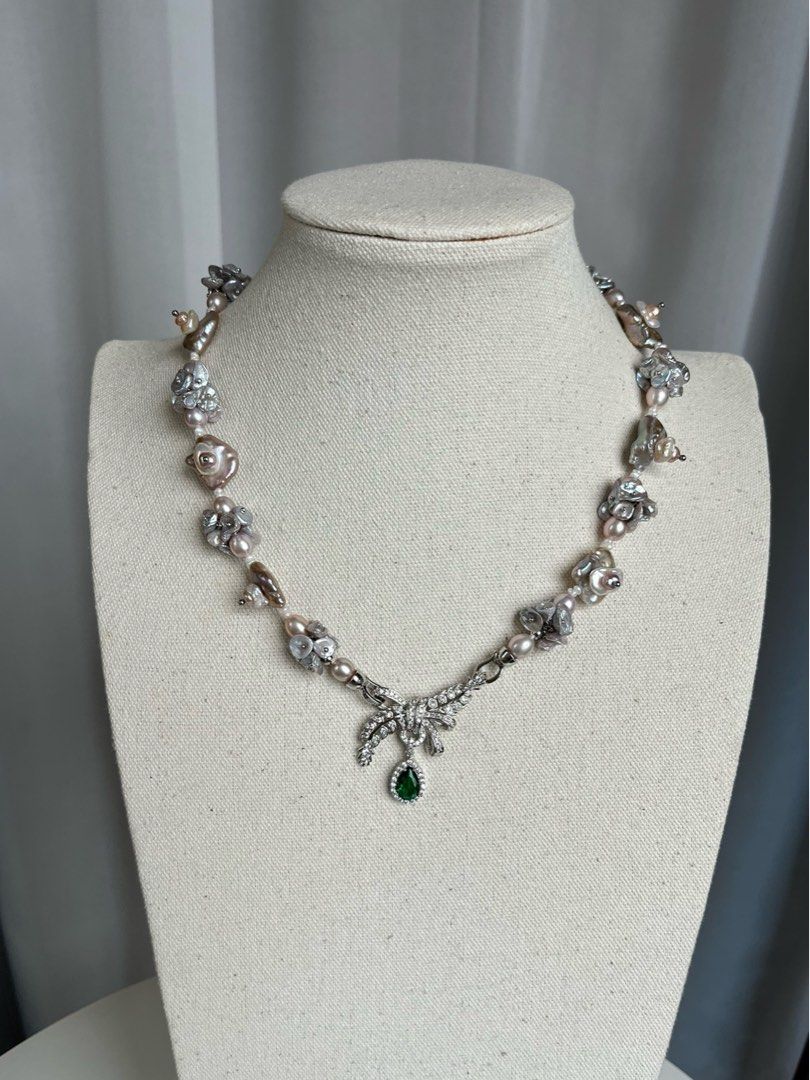 #PN478 [Floral Series] Rose Manor| Freshwater Pearl Necklace |Gorgeous|Big Bow Tie Pendant