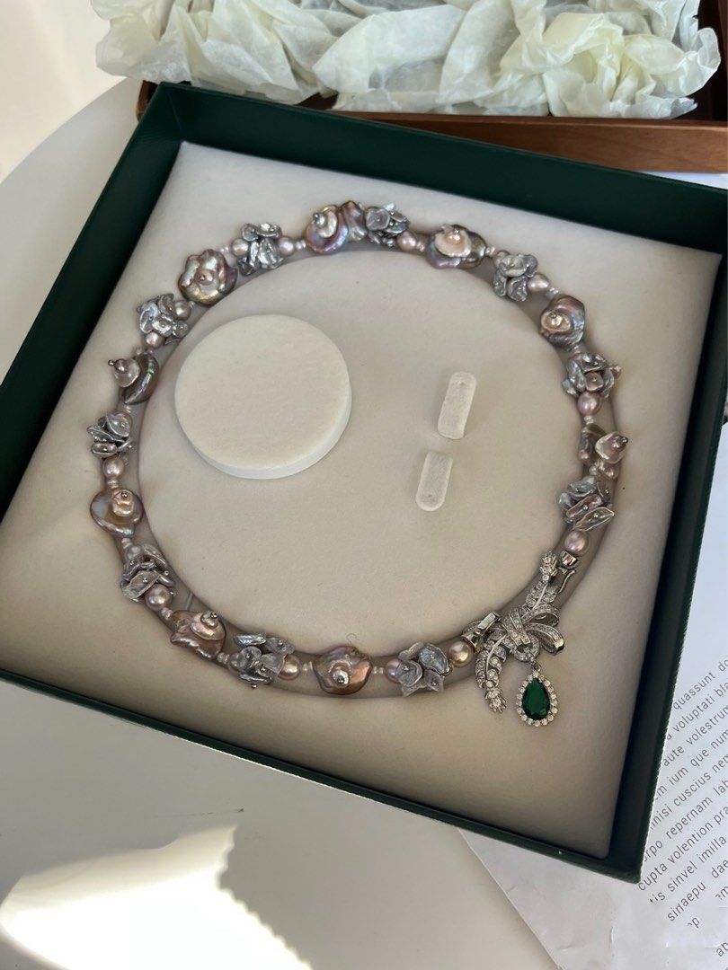 #PN478 [Floral Series] Rose Manor| Freshwater Pearl Necklace |Gorgeous|Big Bow Tie Pendant