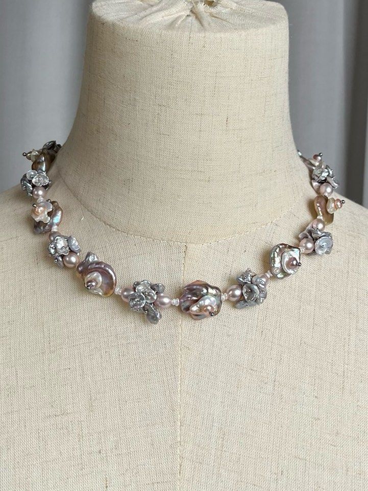 #PN478 [Floral Series] Rose Manor| Freshwater Pearl Necklace |Gorgeous|Big Bow Tie Pendant