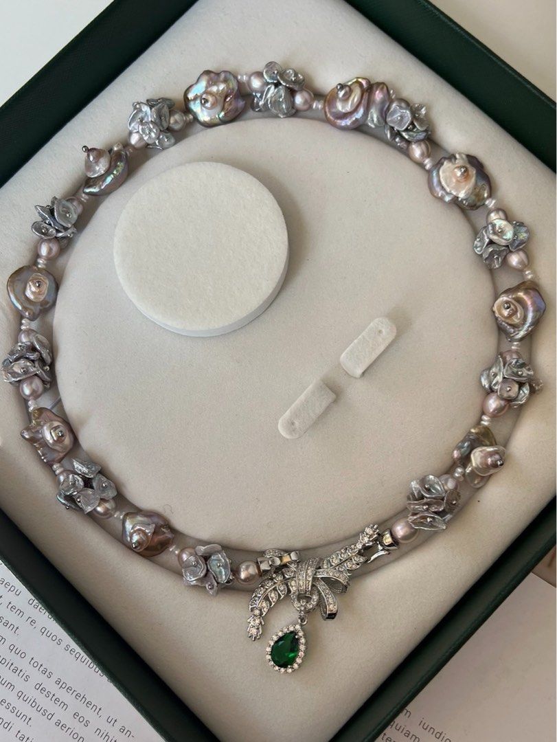 #PN478 [Floral Series] Rose Manor| Freshwater Pearl Necklace |Gorgeous|Big Bow Tie Pendant