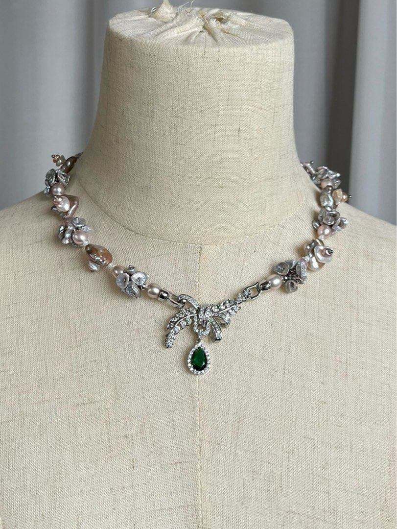 #PN478 [Floral Series] Rose Manor| Freshwater Pearl Necklace |Gorgeous|Big Bow Tie Pendant