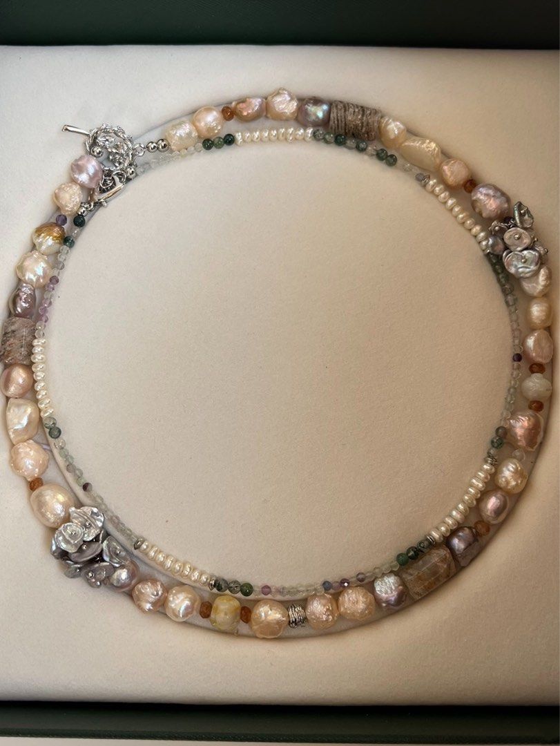 #PN477 [Floral Series] Thorny Rose| Freshwater Pearl Necklace |Double Layer |Wear Separately |Thorny Baroque Pearl |Fluorite|Natural Stones