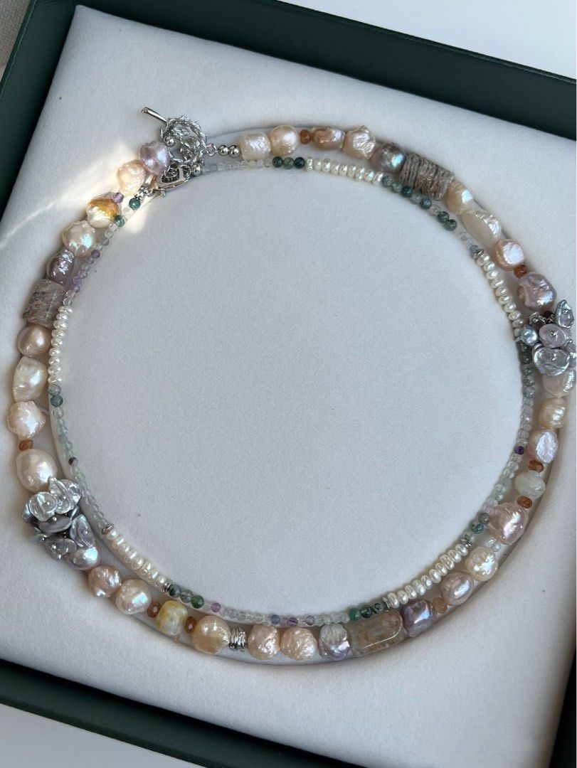 #PN477 [Floral Series] Thorny Rose| Freshwater Pearl Necklace |Double Layer |Wear Separately |Thorny Baroque Pearl |Fluorite|Natural Stones