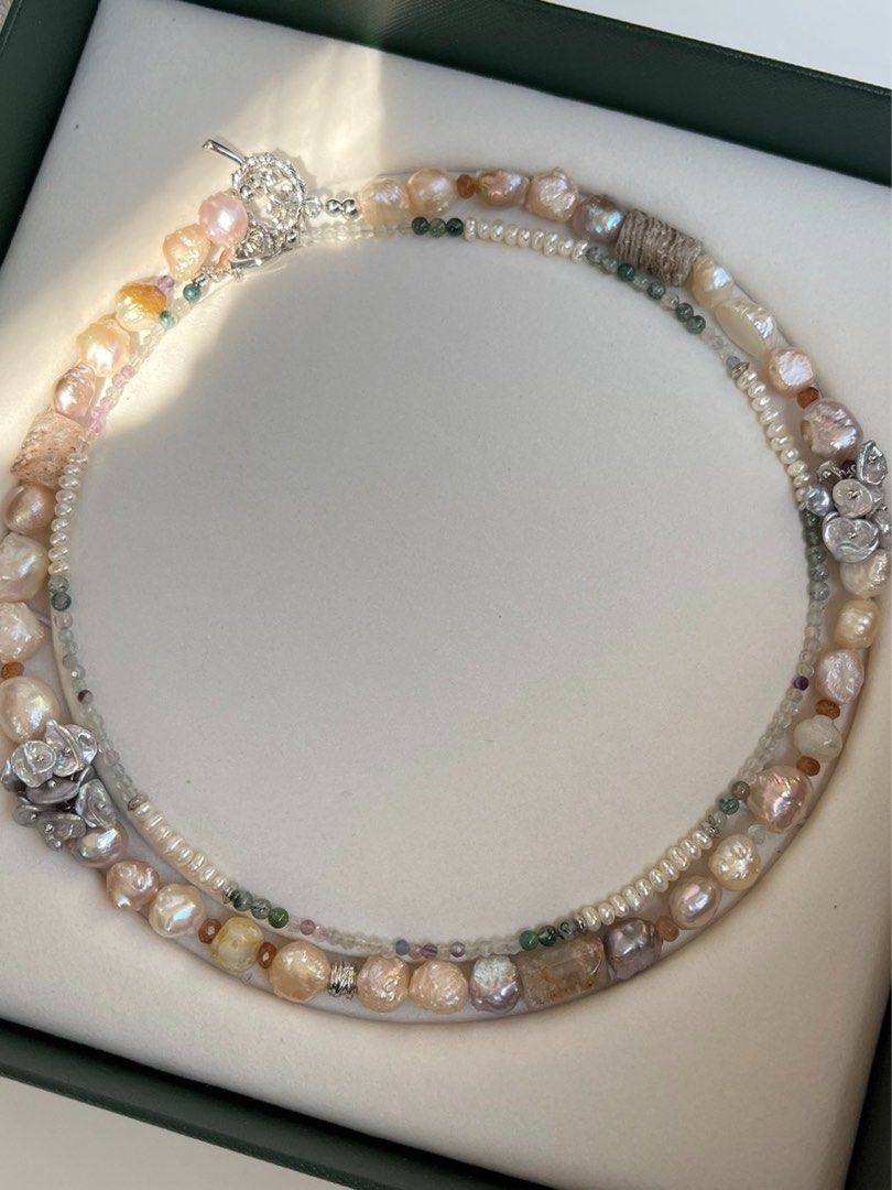 #PN477 [Floral Series] Thorny Rose| Freshwater Pearl Necklace |Double Layer |Wear Separately |Thorny Baroque Pearl |Fluorite|Natural Stones