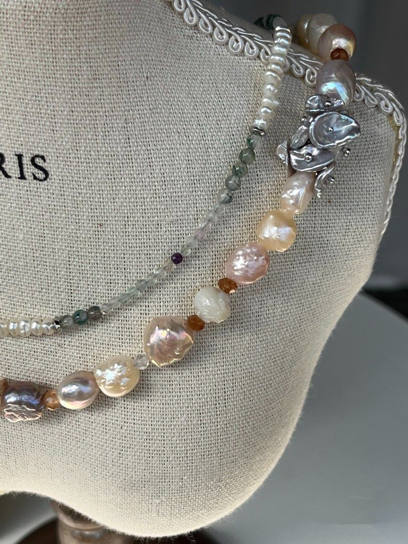 #PN477 [Floral Series] Thorny Rose| Freshwater Pearl Necklace |Double Layer |Wear Separately |Thorny Baroque Pearl |Fluorite|Natural Stones