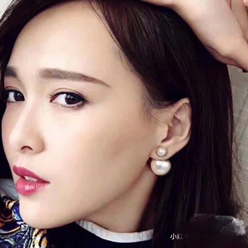 [France Style] Freshwater Pearl Ear Studs|s925|Famous Design| Double-end Earrings |Double-Pearl|Big Edison Pearl |White, Purple