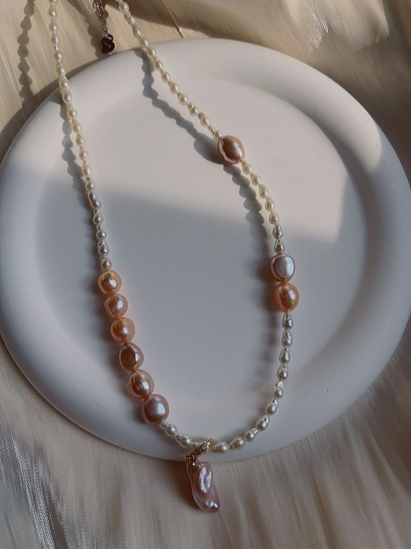 #PN579 Freshwater Baroque Pearl Necklace |Baby Pearls|Removable “Leaf” Pendant |Mixed Colour