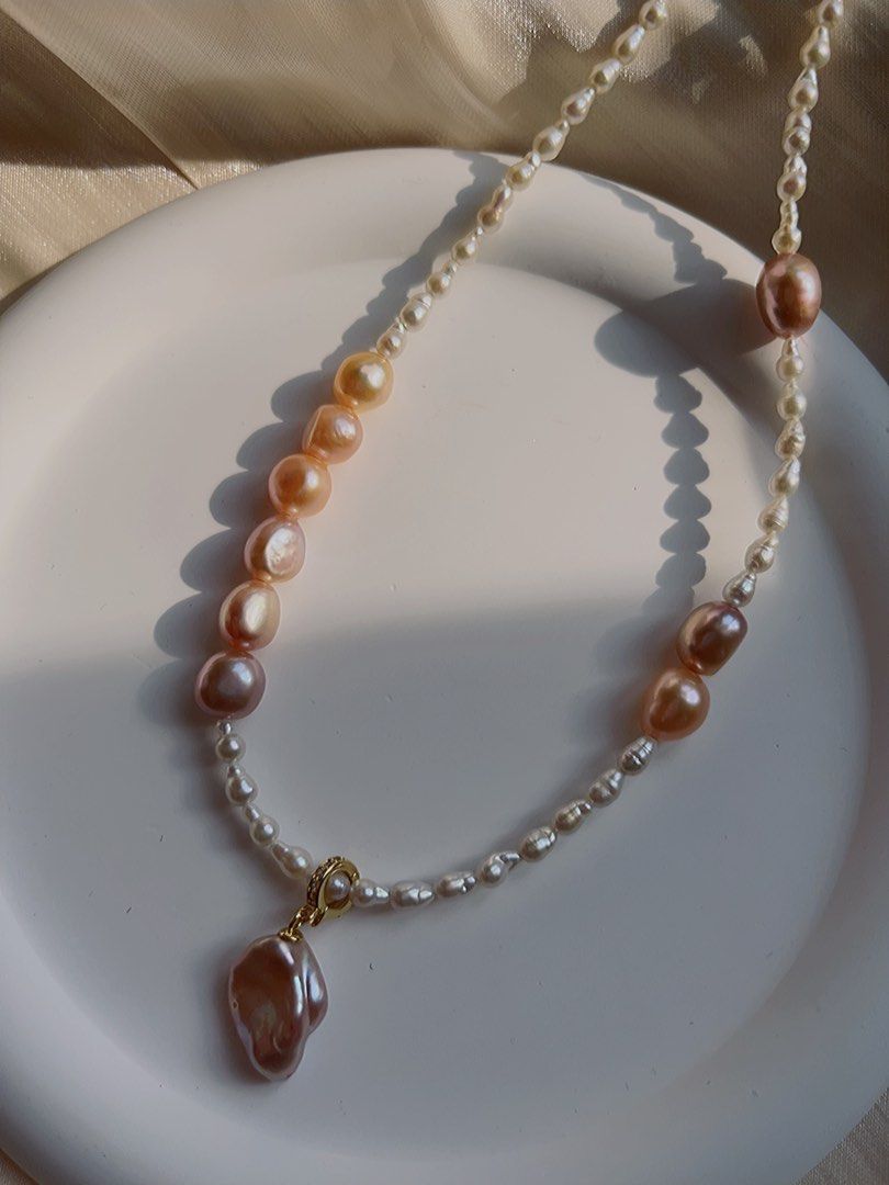 #PN579 Freshwater Baroque Pearl Necklace |Baby Pearls|Removable “Leaf” Pendant |Mixed Colour