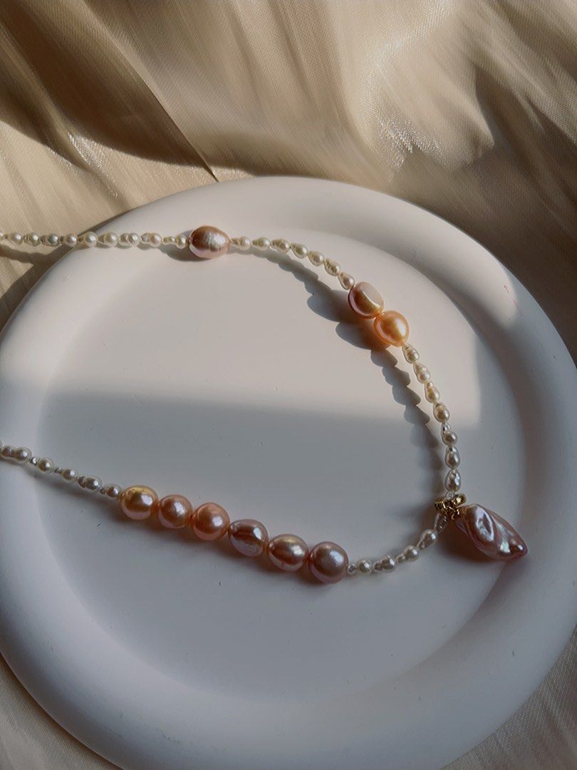 #PN579 Freshwater Baroque Pearl Necklace |Baby Pearls|Removable “Leaf” Pendant |Mixed Colour