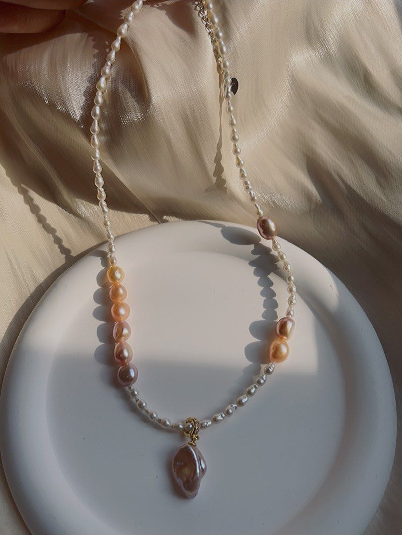#PN579 Freshwater Baroque Pearl Necklace |Baby Pearls|Removable “Leaf” Pendant |Mixed Colour