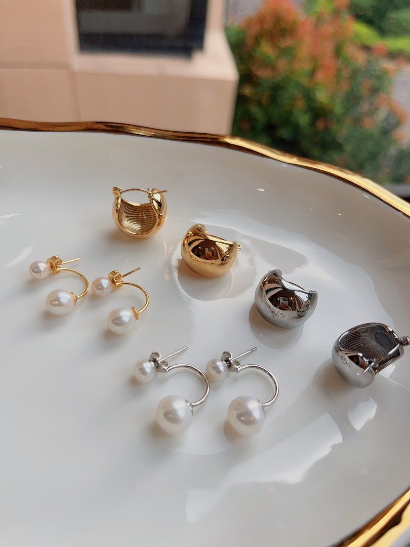 Freshwater Pearl Earrings |Half Ball Earrings |Double-pearl Design