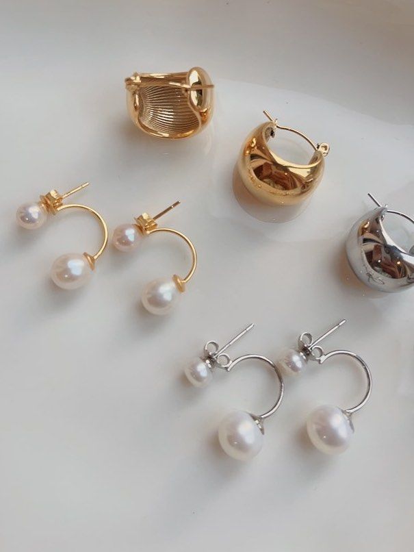 Freshwater Pearl Earrings |Half Ball Earrings |Double-pearl Design