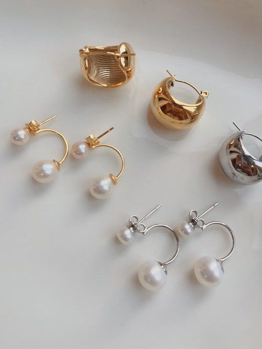 Freshwater Pearl Earrings |Half Ball Earrings |Double-pearl Design