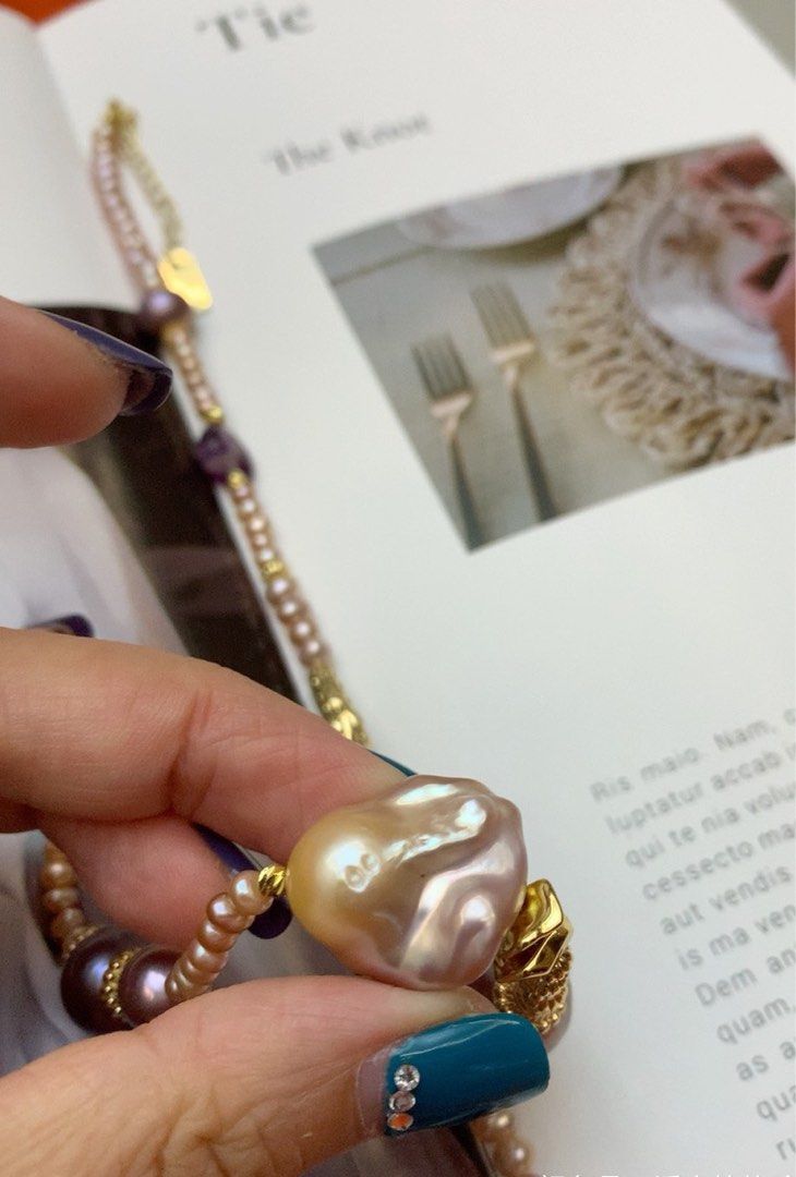 #PN565 Freshwater Pearl Necklace |Baby Pearls|Edison Pearl |Baroque Pearl | Champagne & Purple |Quartz