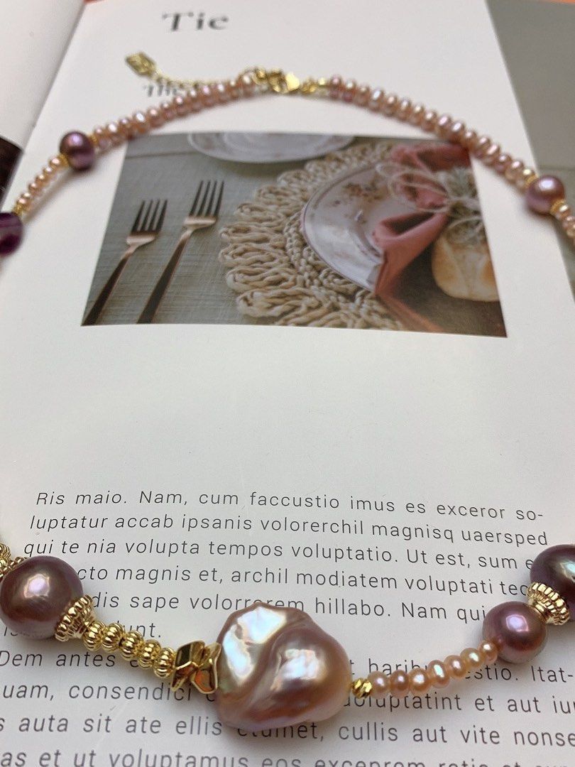 #PN565 Freshwater Pearl Necklace |Baby Pearls|Edison Pearl |Baroque Pearl | Champagne & Purple |Quartz