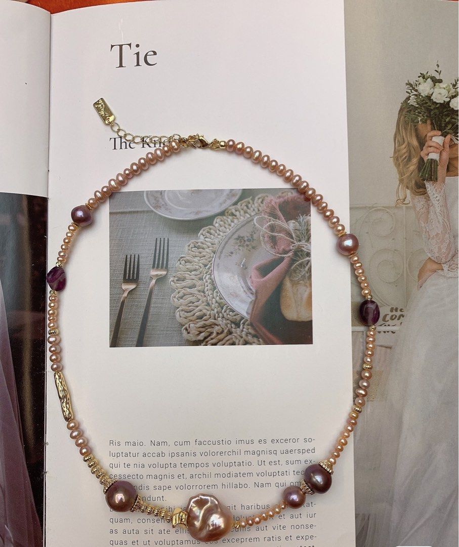 #PN565 Freshwater Pearl Necklace |Baby Pearls|Edison Pearl |Baroque Pearl | Champagne & Purple |Quartz