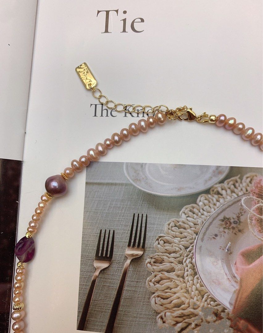 #PN565 Freshwater Pearl Necklace |Baby Pearls|Edison Pearl |Baroque Pearl | Champagne & Purple |Quartz