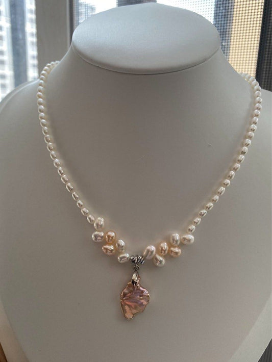 #PN582 [Clearance Sale] Freshwater Pearl Necklace |Flower Petal Pendant |Superb Lustre|Baby Pearls |Mixed Colour
