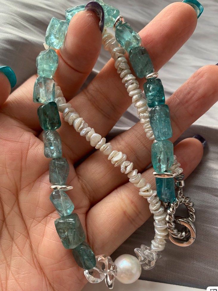 [Sale]Freshwater Pearl Necklace |Layered Petal Pearl|Blue Fluorite