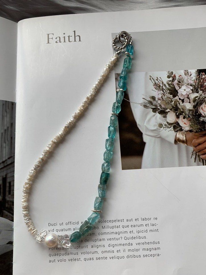 [Sale]Freshwater Pearl Necklace |Layered Petal Pearl|Blue Fluorite