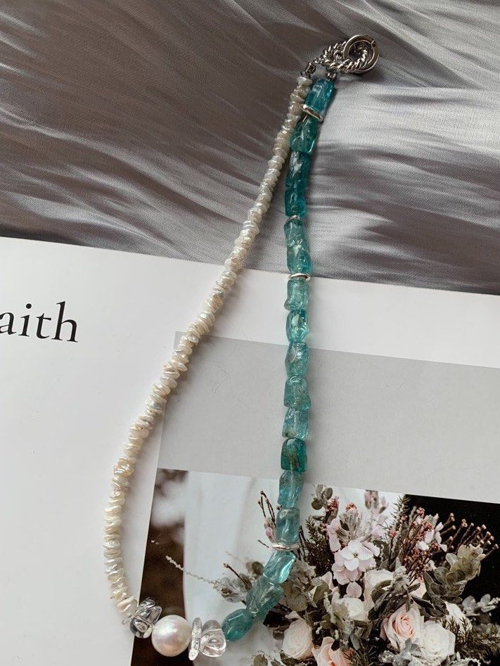 [Sale]Freshwater Pearl Necklace |Layered Petal Pearl|Blue Fluorite