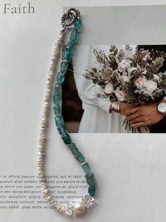 [Sale]Freshwater Pearl Necklace |Layered Petal Pearl|Blue Fluorite
