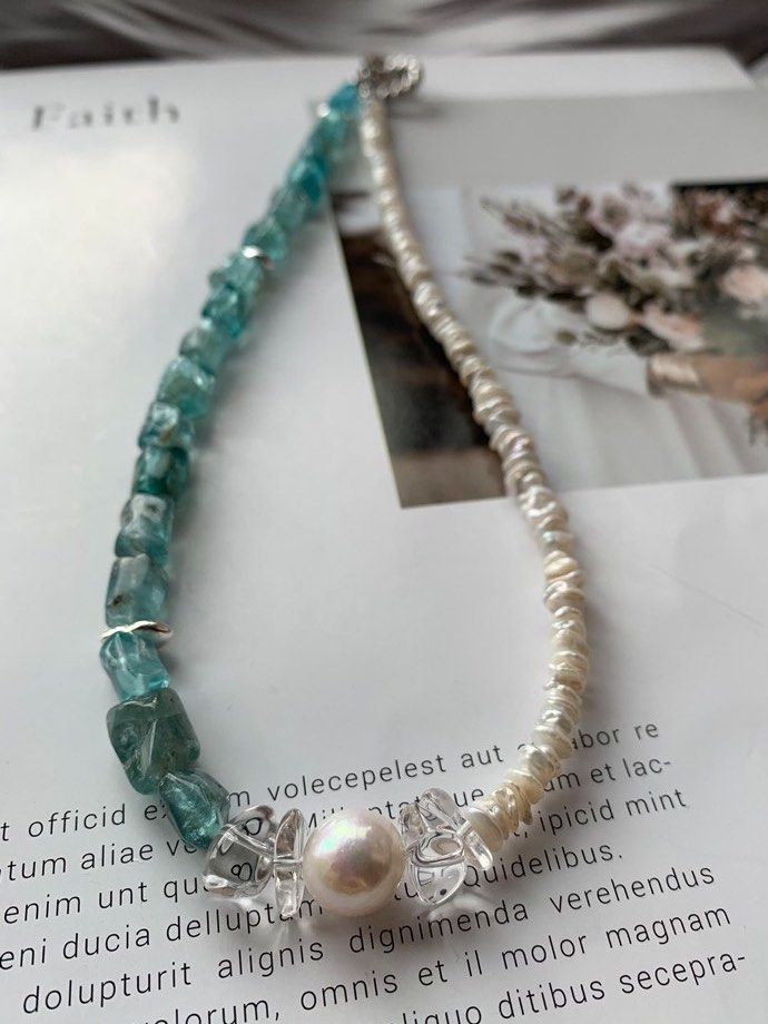 [Sale]Freshwater Pearl Necklace |Layered Petal Pearl|Blue Fluorite
