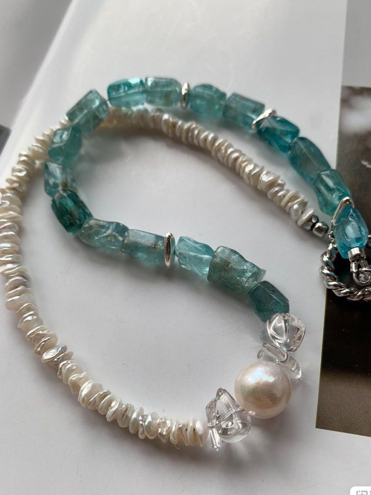 [Sale]Freshwater Pearl Necklace |Layered Petal Pearl|Blue Fluorite