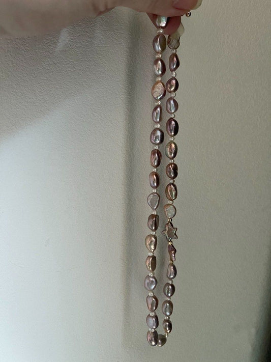 #PN583 [Clearance Sale] Freshwater Pearl Necklace |Purple Baroque Pearl |Star shaped Pearl |Metallic Lustre