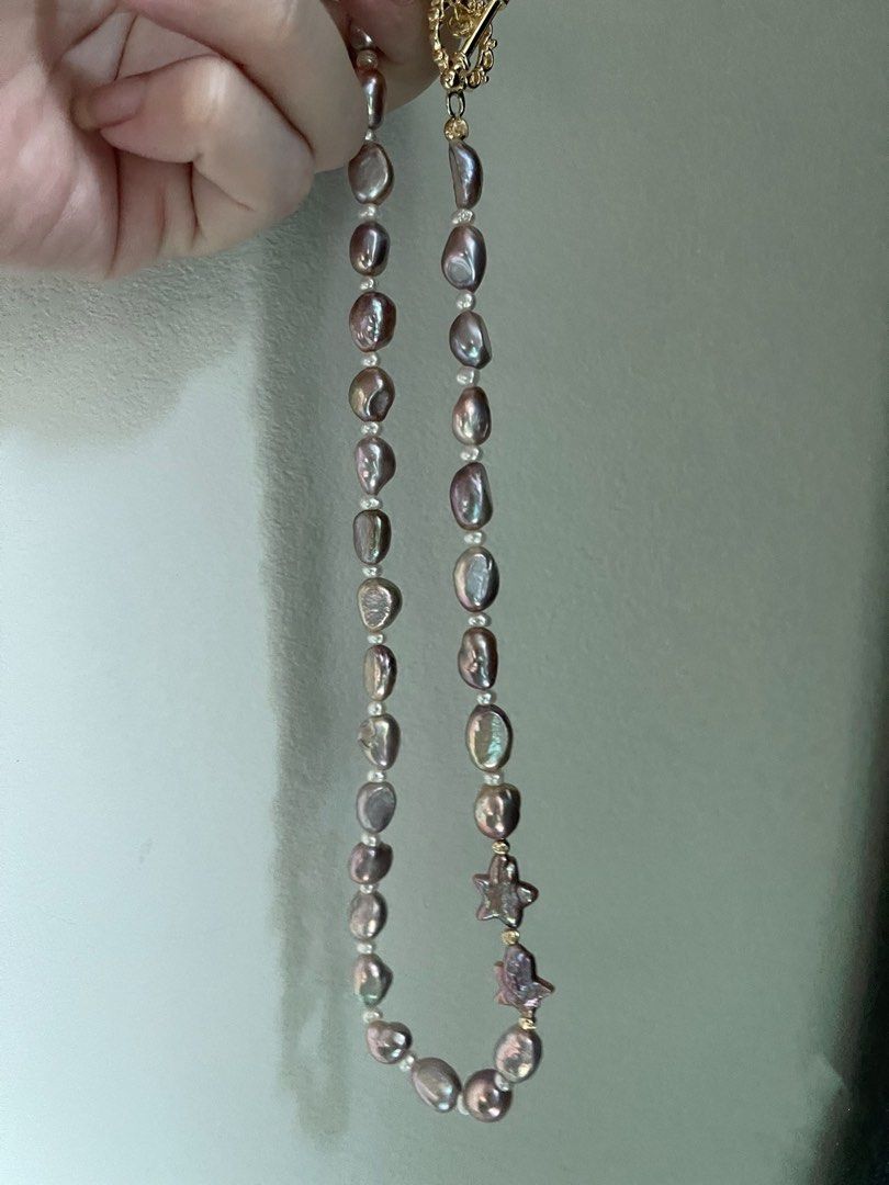 #PN583 [Clearance Sale] Freshwater Pearl Necklace |Purple Baroque Pearl |Star shaped Pearl |Metallic Lustre
