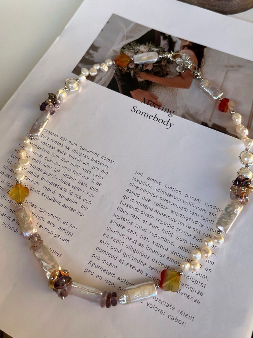 #PN532 Garden City |Freshwater Pearl Necklace |Quartz|Natural Stones|Petal Pearl |Rectangle Baroque Pearl