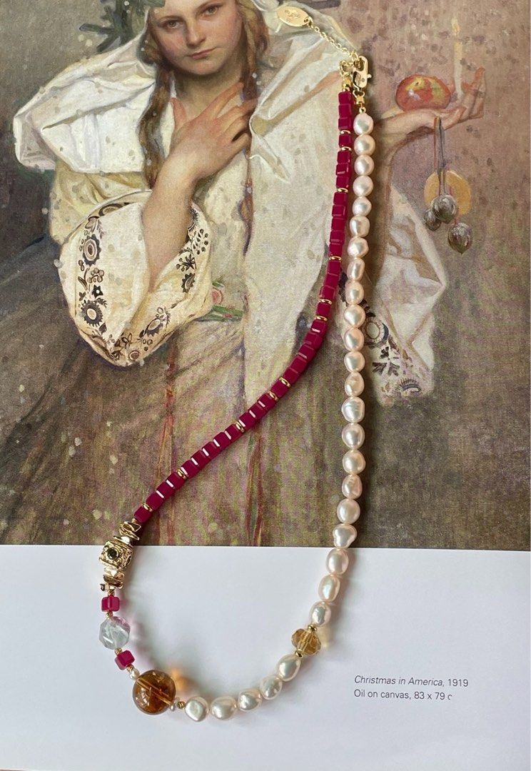 [Sale] Gemstone Whimsy |Freshwater Pearl Necklace |Ruby Cubes| Citrine |Faceted Fluorite |Lustrous Baroque