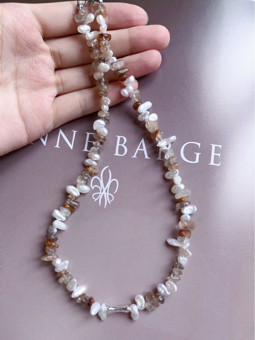 #PN545 Gentle Brown |Freshwater Pearl Necklace |Rutilated Quartz |Baroque Pearl