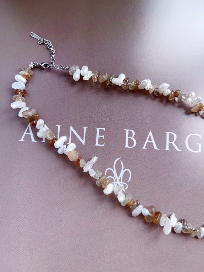 #PN545 Gentle Brown |Freshwater Pearl Necklace |Rutilated Quartz |Baroque Pearl