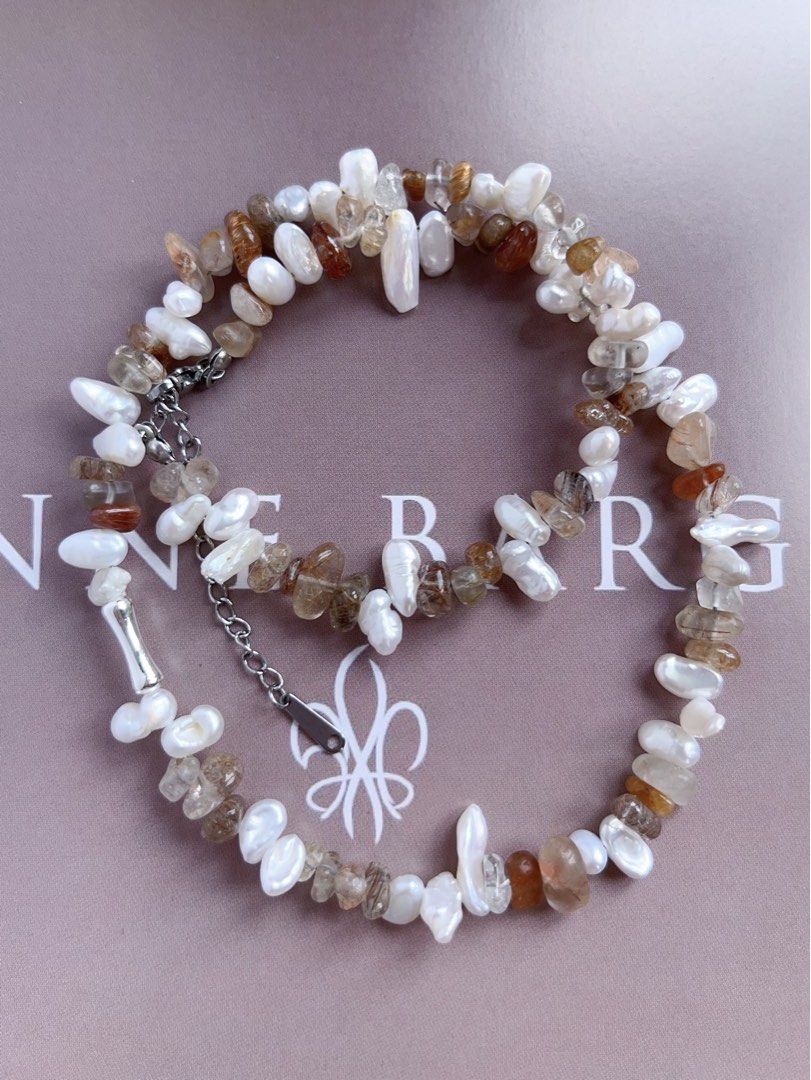 #PN545 Gentle Brown |Freshwater Pearl Necklace |Rutilated Quartz |Baroque Pearl